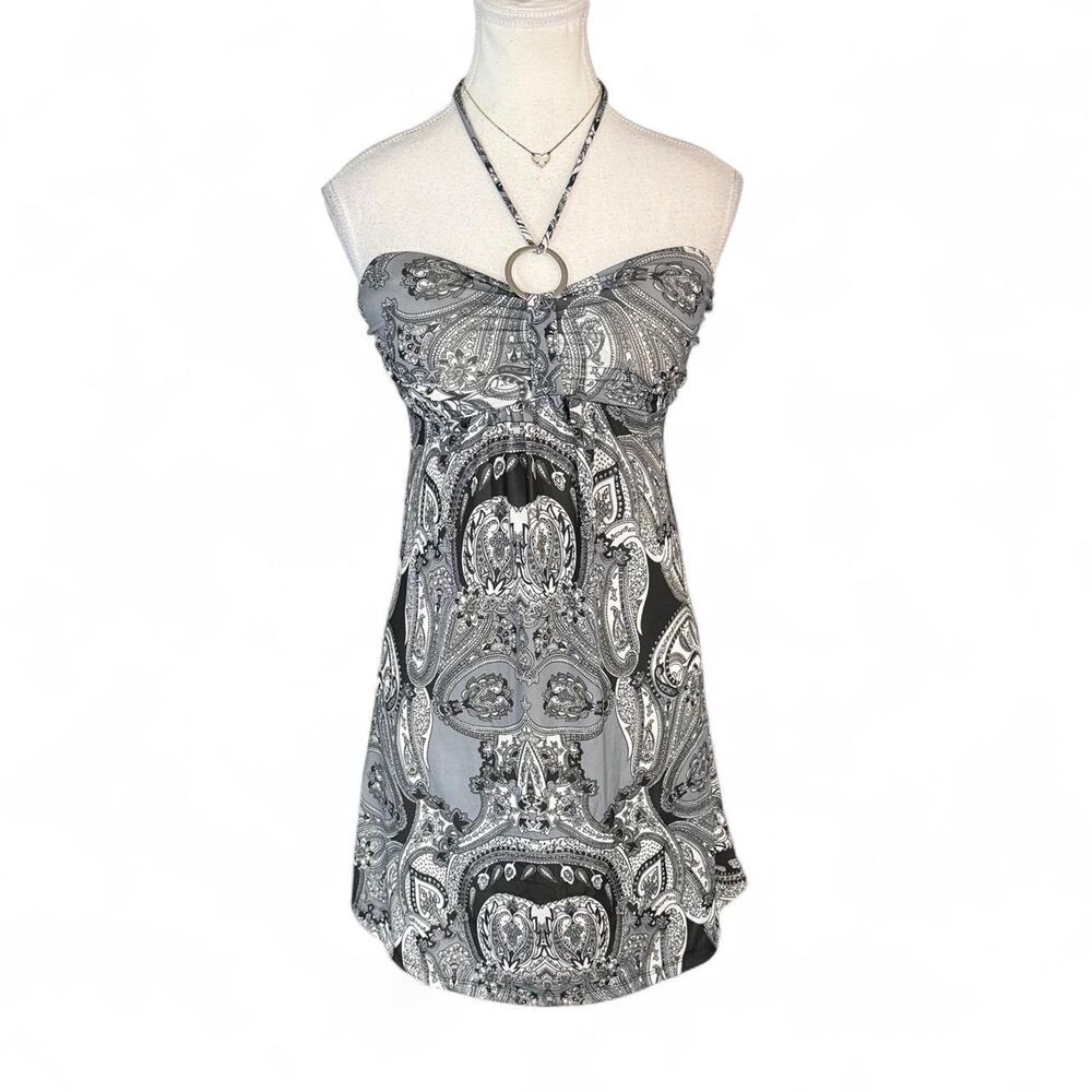 Y2K black and white paisley halter dress silver accents size small Cristina love - Picture 1 of 6